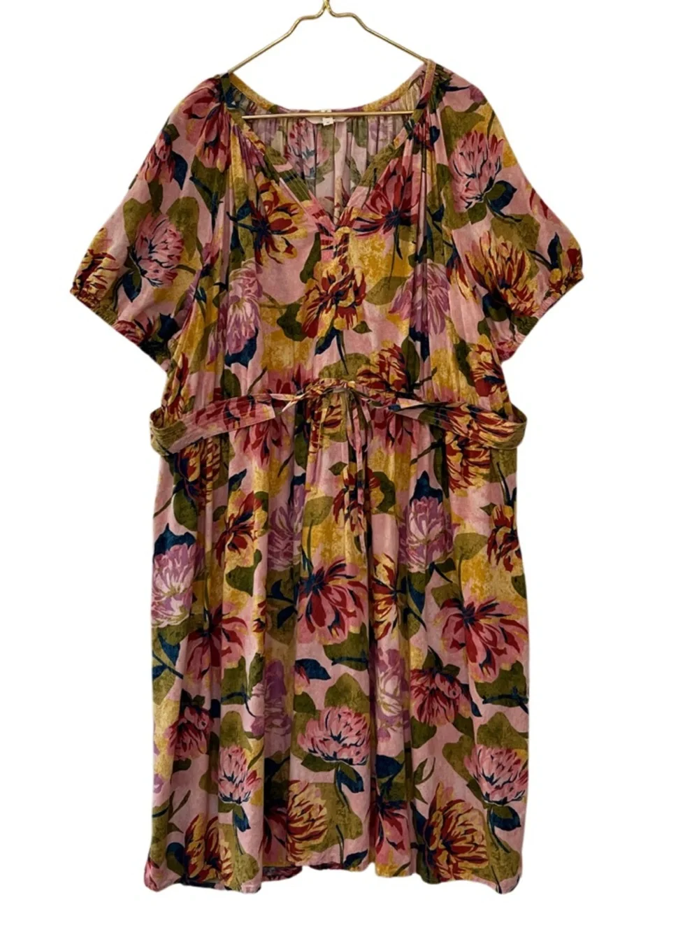 Terra & Sky Floral Puff Sleeve Midi Dress 3X Belted V Neck - Picture 2 of 11